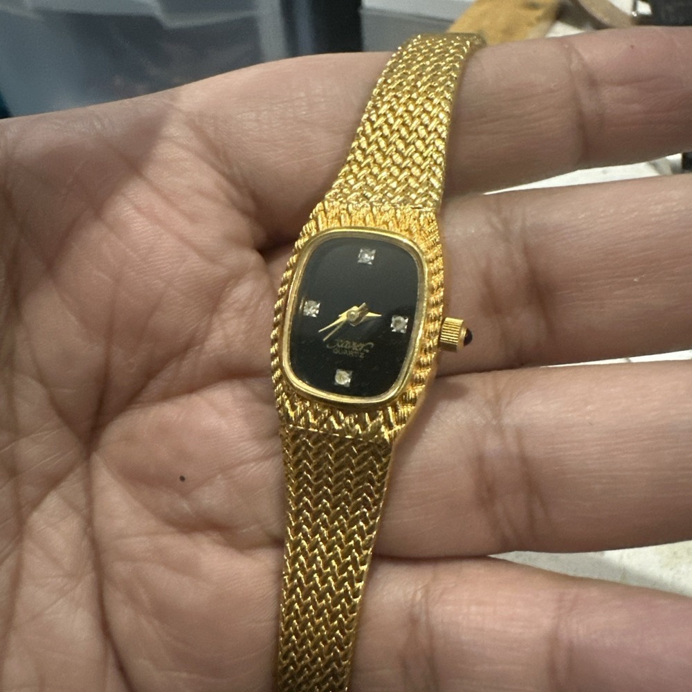 Works VTG Xavier Diamond Women's Quartz Gold Tone Watch 19mm Fit 6.5"- Mint Cond